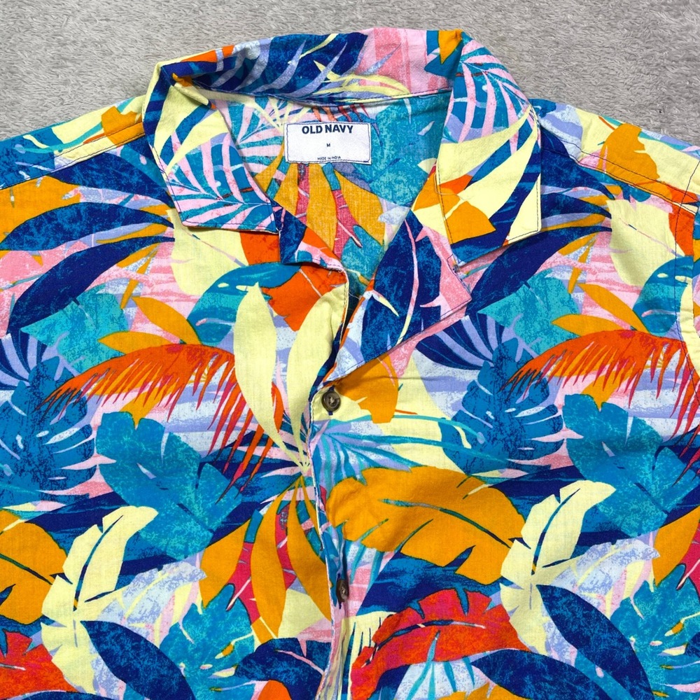Old Navy Men's Medium Button Down Shirt Short Sleeve Tropical Crazy Multi FL